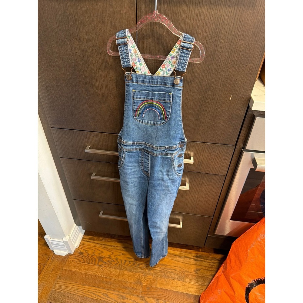 Mini BODEN Denim Overalls with Rainbow Embroidery